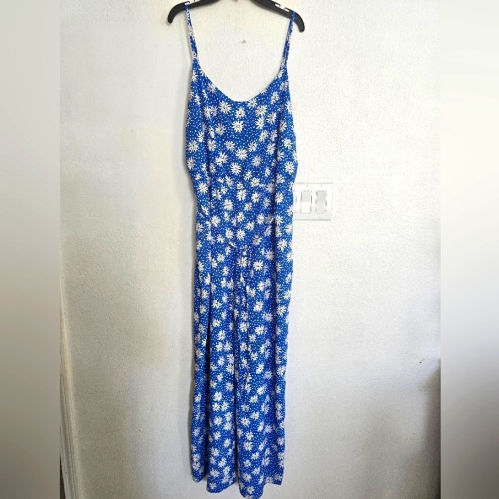 Skies Are Blue Ditsy Daisy Adjustable Strap Jumpsuit Tie Waist Size Large